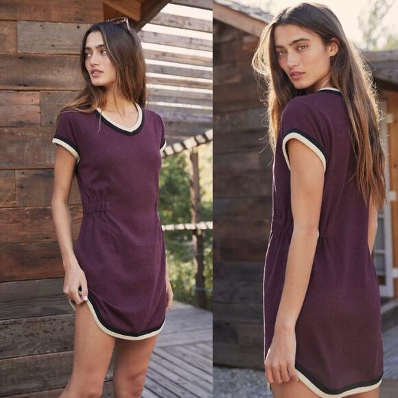 Free People Beach Retro Vibes Mini Dress in Plum - Picture 1 of 8
